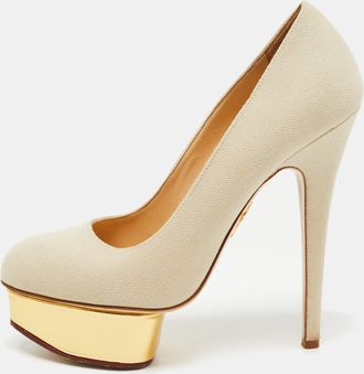 Charlotte Olympia Grey Canvas Dolly Platform Pumps