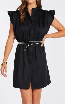 Bishop + Young Mallorca Flutter Sleeve Dress in Black at Nordstrom, Size Medium
