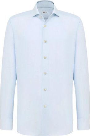 Kiton Cotton-Hemp Blend Formeel Overhemd - Heren - Zakelijke Overhemden - Blauw - 3XL - Katoen - Overhemden