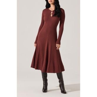 ASTR the Label Fallyn Rib Long Sleeve Sweater Dress in Brown at Nordstrom, Size X-Small