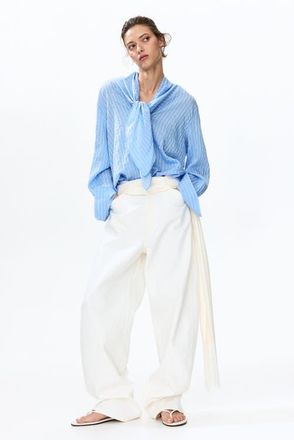 H&M Scarf-collar Shirt in Blue/striped at Nordstrom, Size X-Small