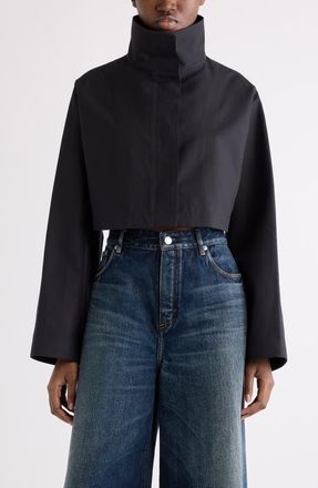 Alaia Crop Cotton & Silk Jacket in Noir/noir at Nordstrom, Size 38