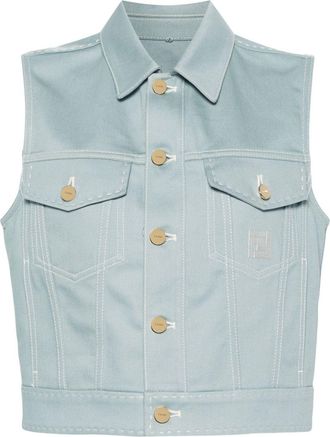 Fendi FF-motif denim gilet - women - Cotton - 40 - Blue