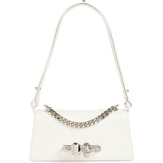 Alexander McQueen Mini Jewelled Shoulder Bag in White/Silver at Nordstrom
