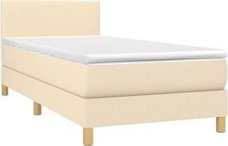 vidaXL Cama Box Spring Colch&oacute;n Y Luces Led Tela Crema 100x200 Cm Vidaxl