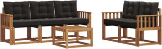 vidaXL Conjunto De Sof&aacute;s De Exterior 6 Uds. Natural Y Negro Vidaxl