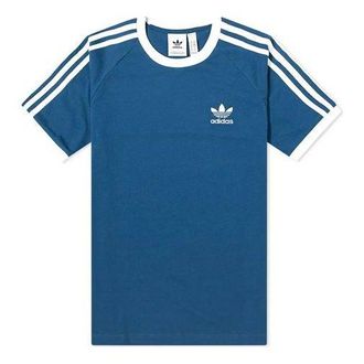 adidas originals 3-Stripes Tee Casual Round Neck Loose Logo Stripe Short Sleeve Ocean Blue FM3772