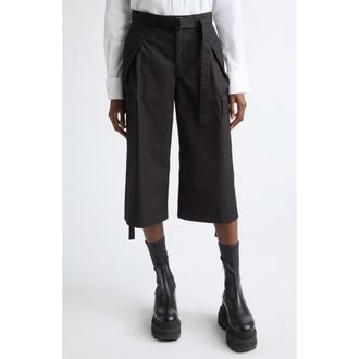 sacai Weather Coated Cotton Twill Cargo Wide Leg Crop Pants in Black at Nordstrom, Size 4