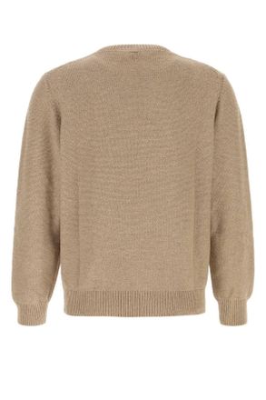 Canali Mens Camel Cotton Blend Sweater Beige Exterior: Silk Maglieria