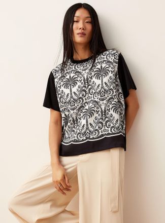 Icone Womens Patterned dual-material satiny T-shirt