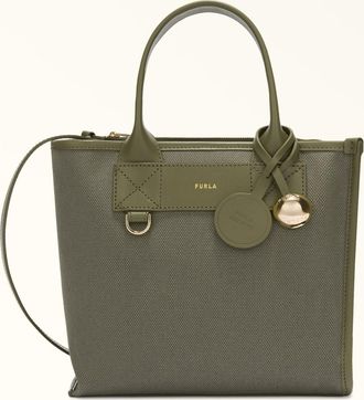 Furla Divide It Borsa Shopping S Avocado Verde Tessuto Di Canvas + Pelle Di Vitello Morbida Donna