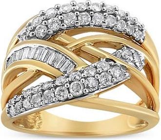 House of Brilliance 10K Gold 1.0 Cttw Diamond Multirow Interwoven Cocktail Ring in Yellow Gold at Nordstrom, Size 7