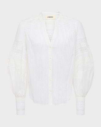 L'agence Kiera Semi-Sheer Geometric-Trim Blouse
