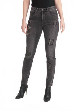 Joseph Ribkoff Distressed Slim Cropped Jeans In Charcoal/ Dark Grey
