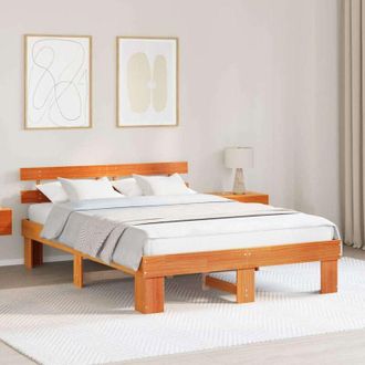 vidaXL Vidaxl - Estructura De Cama Marr&oacute;n 140 X 200 Cm Madera Maciza De Pino