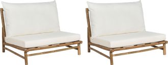 Beliani Conjunto De 2 Sillas De Bamb&uacute; Madera Clara Y Blanco Todi Con Respaldo Cojines Mobiliario De Interior Y Exterior Jard&iacute;n Claro Y Blanco Crema