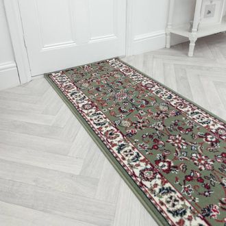 Runrug Hallway Carpet Runner Rug - Soft & Comfy, 9mm - Traditional in Green | Size: 60 cm x 390 cm