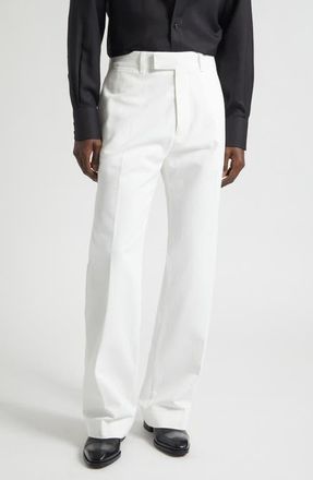 Tom Ford Compact Cotton Drill Wide Leg Pants in Off White at Nordstrom, Size 32