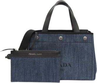 Prada Pre-owned Tote Bags, female, Blue, Size: ONE SIZE Pre-owned Denim City Calf Tote