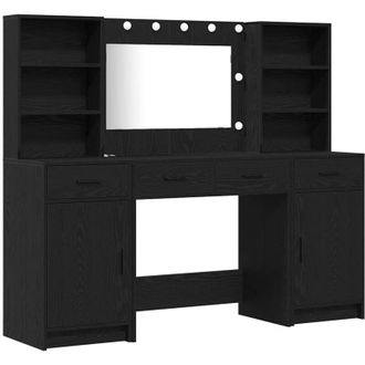 vidaXL Vidaxl - Conjunto de Mesa de Tocador con cajón 3 pcs Roble negro