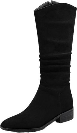 Generic Womens Slouchy Knee High Boots Suede Like Upper Pointed Toe Low Chunky Heel Side Zipper Non Slip Wear Resistant Sole Comfortable Stylish for Casual Ou