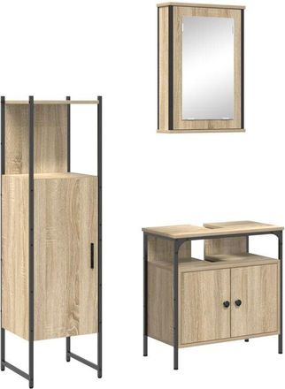 vidaXL Bathroom Furniture Set with Shelf 3 pcs Brown Engineered wood vidaXL