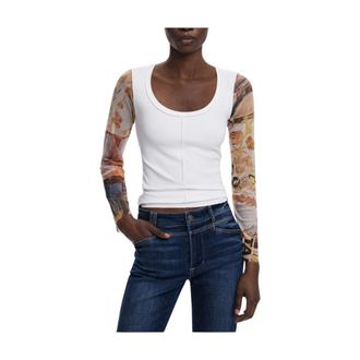 Desigual Long Sleeve Tops, female, Multicolor, Size: XS Polyester Knit Sweater with Ribbed Hem