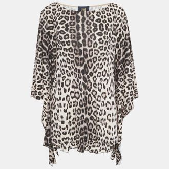 Roberto Cavalli Cavalli Class Beige/black Animal Printed Jersey Kaftan Top