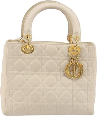 Dior Lady Dior White Leather Handbag (Pre-Owned)