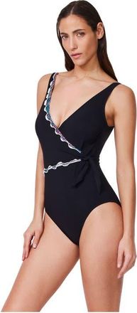 Gottex Layla Tricolore V-Neck Surplice One Piece in Black at Nordstrom, Size 10