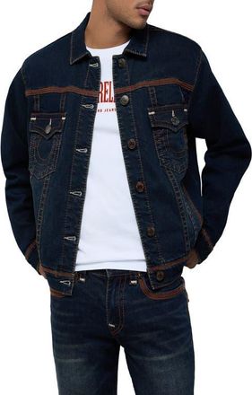 True Religion Super Flatlock Trucker Jacket in Midnight Serenade Dark Wash at Nordstrom, Size Xxx-Large