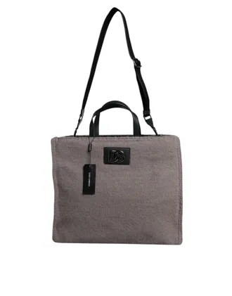 Dolce & Gabbana Grey Alpaca Wool Logo Plaque Tote Shoulder Mens Bag