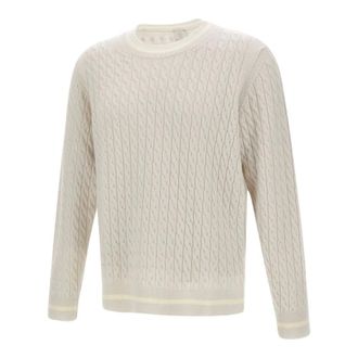 Eleventy Round-neck Knitwear, male, White, 2XL, Platinum Cable-Knit Jumper