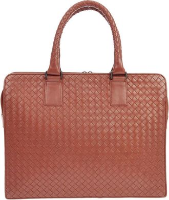 Bottega Veneta Soft Slim Intrecciato Nappa Brown Leather Briefcase Bag (Pre-Owned)