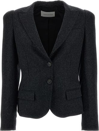 7 For All Mankind Grey High Shoulder Cropped Wool Blazer