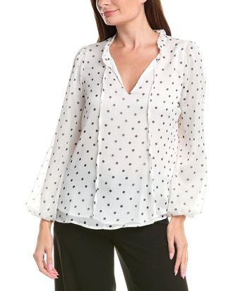 Adrianna Papell Printed Ruffle Tie Neck Chiffon Woven Top