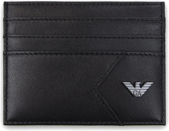 Emporio Armani Mens Emporio Armani Nappa Leather Card Holder With Geometric Detail Black - Size: OS