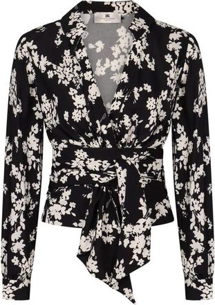 Elisabetta Franchi Georgette Blouse met Strikceintuur - Dames - Blouses - Zwart - XS - Overhemden