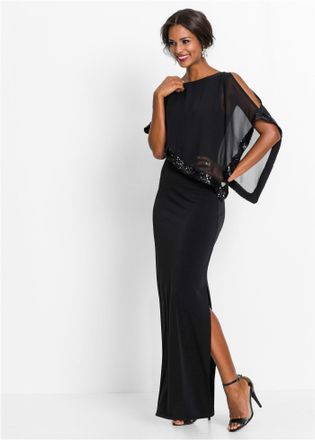 Bonprix Jerseykleid BONPRIX, Damen, Gr. 52, N-Gr, schwarz, Obermaterial: 95% Polyester, 5% Elasthan. Besatz: 100% Polyester. Oberteil: 100% Polyester, festlic