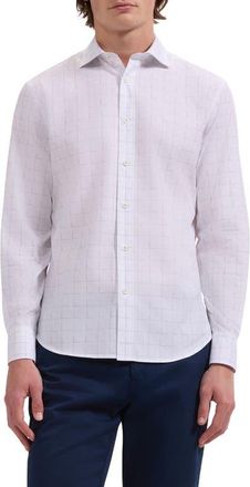 Bugatchi Axel Shaped Fit Check Button-Up Shirt in White at Nordstrom, Size Xxx-Large