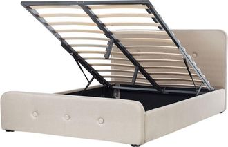 Beliani Beliani - Cama Tapizada En Tela Beige 160 X 200 Cm Con Almacenamiento Y Somier Patas De Madera Dise&ntilde;o Moderno Rennes