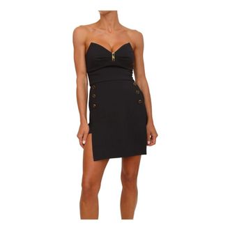 Elisabetta Franchi Kleedjes, Dames, Zwart, S, Leer, Bustierjurk van lichtgewicht crêpe