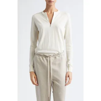 Nellie Partow Mallory Half Zip Sweater in Ivory at Nordstrom, Size X-Small