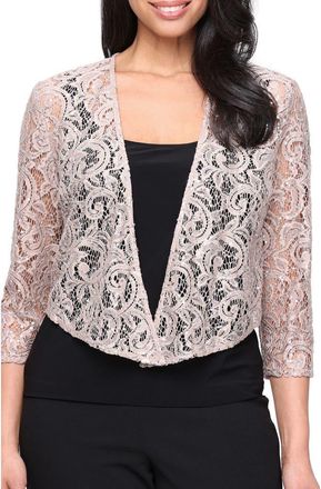 Alex Evenings Three-Quarter Sleeve Stretch Sequin Lace Coverup Jacket in Buff at Nordstrom, Size X-Large