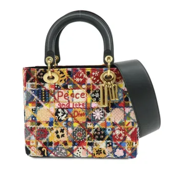 Dior Lady Dior Embroidered Canvas Multicolour Beads Handbag (Pre-Owned)