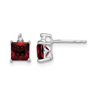 Diamond2Deal 14k White Gold Princess Garnet and Diamond Earrings
