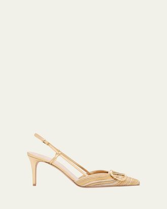 Valentino Garavani 80mm VLogo Signature Metallic Slingback Pumps with Cornely Embroidery