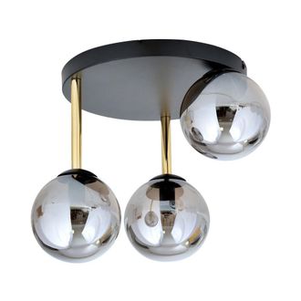 Wonderlamp Plaf&oacute;n de techo negro y dorado con 3 esferas gris espejo