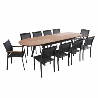 Oviala Conjunto de mesa extensible 220/280 cm y 10 sillas efecto madera
