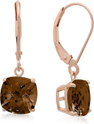 MAX + STONE Solid 10k Yellow or White Gold 8mm Cushion Cut Dangle Gemstone Earrings